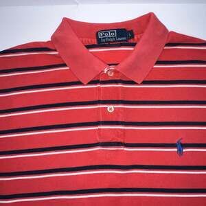 Vintage by Ralph Lauren Mens Large Red Navy White Blue Striped Polo Shirt